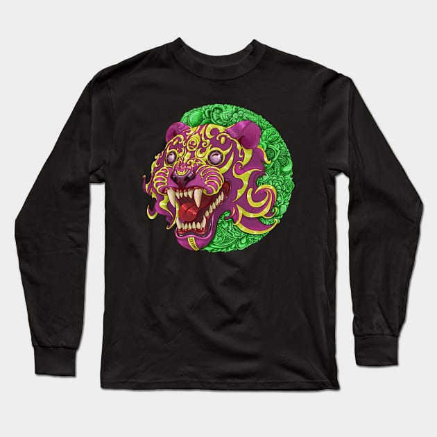 Pink Tiger Long Sleeve T-Shirt by NevermindOnArt